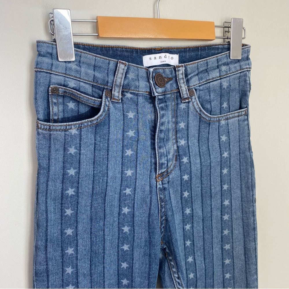 SANDRO Paris Star-print Skinny Mid-rise Jeans In Blue Ladies 34 or US 2 - Picture 4 of 13